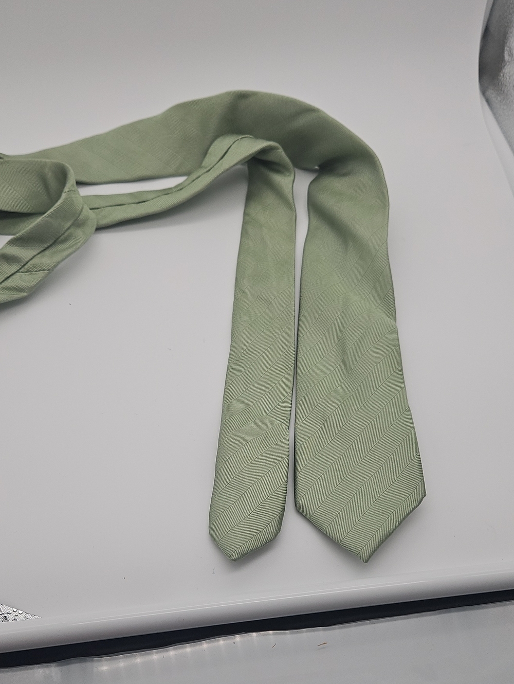 The Tie Bar Sage Green Herringbone Tie